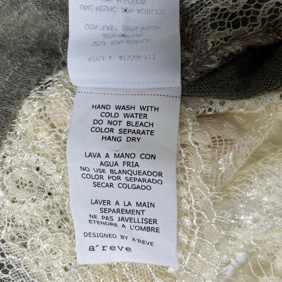 A'REVE Anthropologie Kimono Sleeve Lace Bottom Tie Back Brown Knit Top Size L - Picture 5 of 12